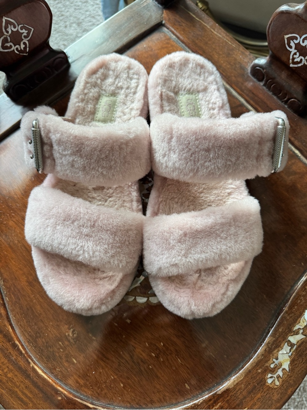 UGG Double-Strap Fuzzy Slide Sandals - Blush
